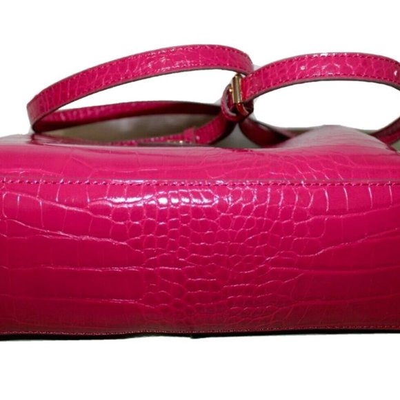 Anne Klein Maya Triple xBody Tassel Bright Rose Croc Crossbody Bag Organizer New - Picture 4 of 7